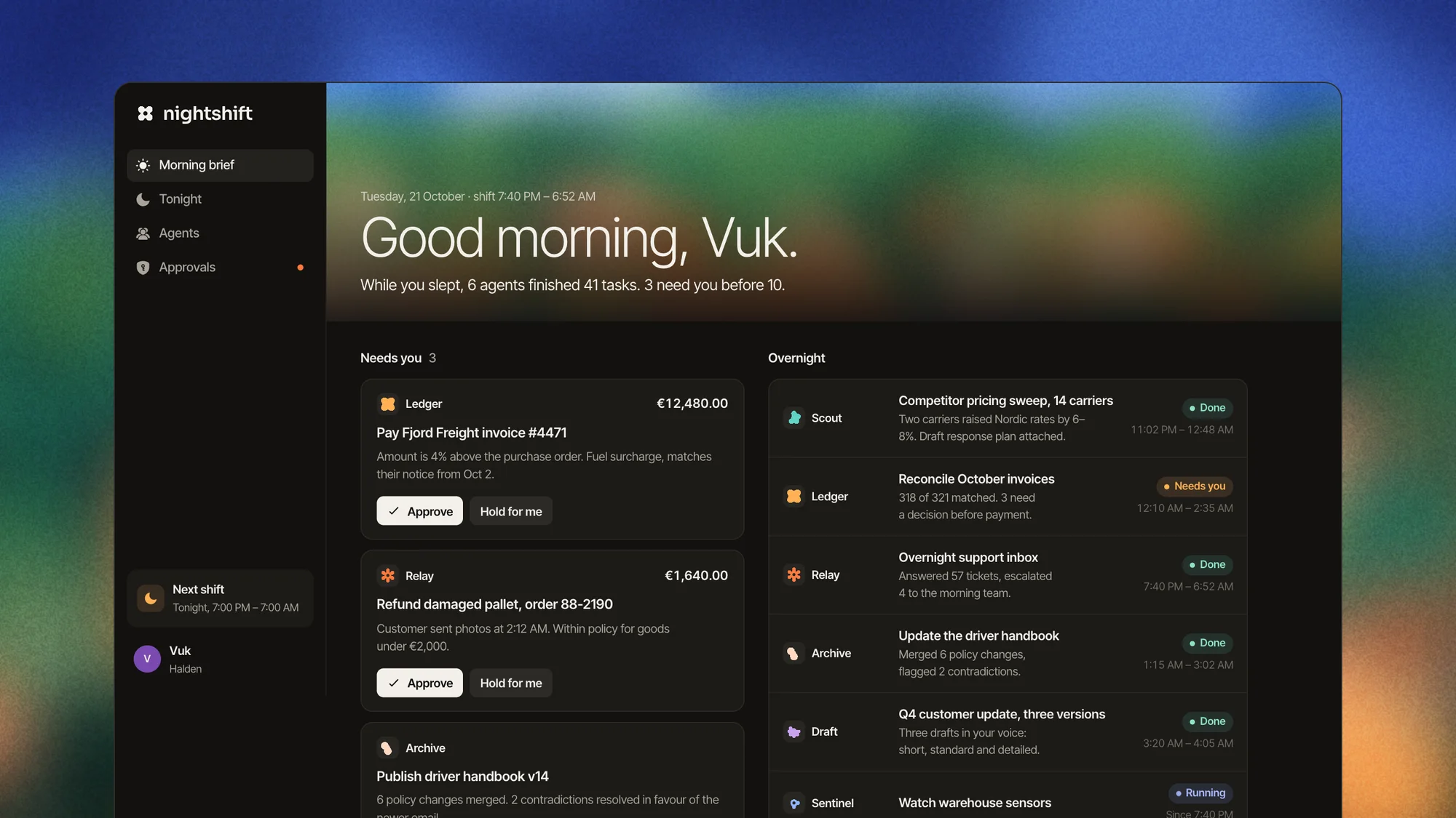 Nightshift, Web app